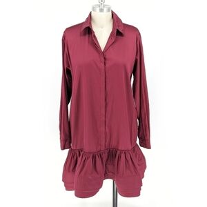 Catherine Regehr Satin Ruffle Hem Shirtdress Red M preppy coastal grandma spring